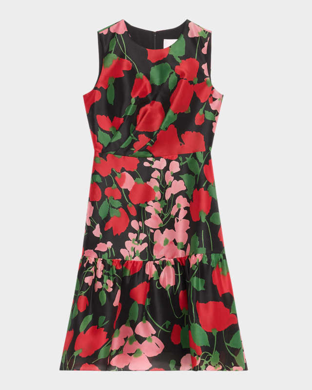 Floral Organza Flounce Hem Dress